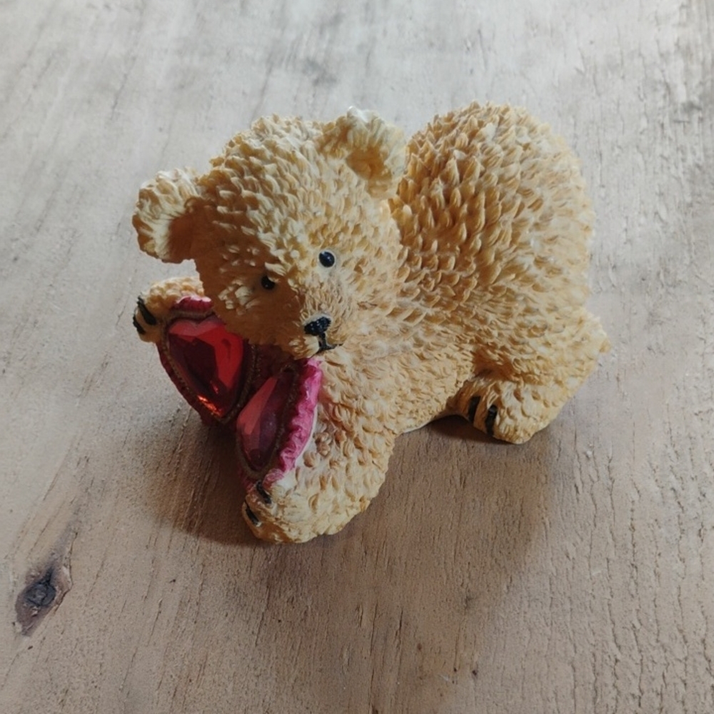 Adorable Tan Bear Figurine with Red Heart